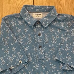 Linksoul Polo Mens Medium Blue Golf Shirt Floral Performance Stretch